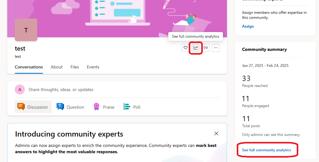 screenshot showing community analytics